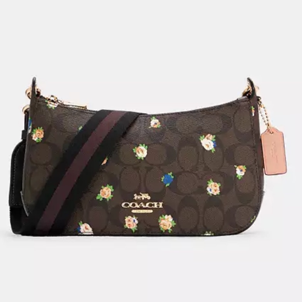 Coach Jes Baguette Bag in signature canvas with vintage mini rose print